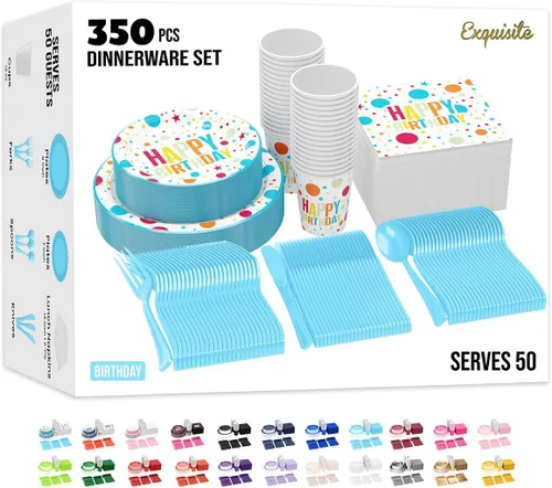 Miniatura 17 de Party Solids 350 Piezas Platos de Plástico Blanco Para Fiestas, Juego de Platos Desechables Blancos, 50 de Cada Juego de Platos para Cena de 9