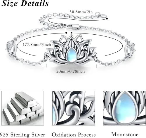 Miniatura 5 de Pulseras de plata de ley 925 con diseño floral de vidlotoluna de estrellaónixturquesapiedra lunarmalaquita, regalo de joyería floral para mujeres