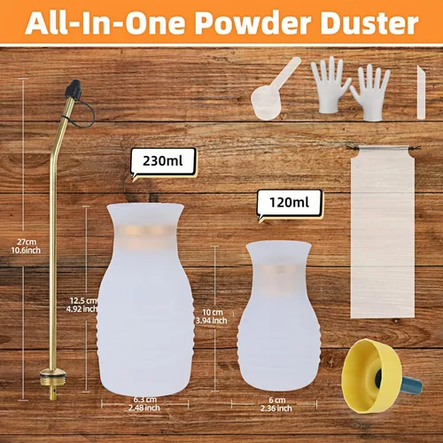 Miniatura 3 de Plumero de tierra de diatomeas, 7.8 fl oz, grande, kit de polvo con tubo largo de cobre y embudo plegable, pulverizador de silicona para interiores