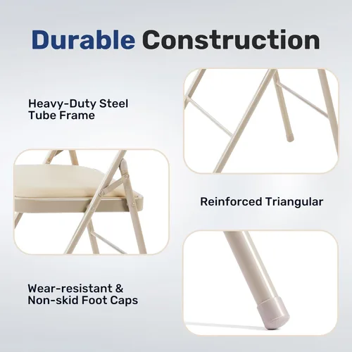 Miniatura 4 de HealSmart Paquete de 2 sillas plegables con asientos acolchados de cuero y marco de metal duradero, cómodas, plegables, portátiles, asiento