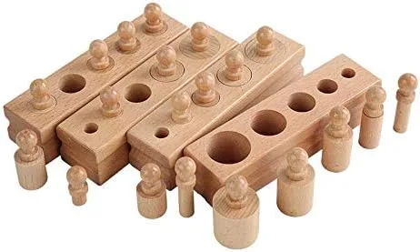 Miniatura 3 de Adena Montessori Bloque de cilindros pequeños de madera, enchufe de cilindro con perillas, herramientas educativas sensoriales para preescolar