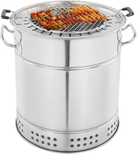 Parrillas portátiles de carbón sin humo, parrilla de carbón de acero inoxidable, parrilla de barbacoa de 360° al aire libre con pinchos para