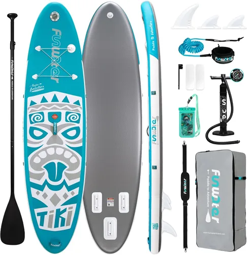 FunWater 8'/10'/10'6"/11'6" Inflatable Stand Up Paddle Board with Premium SUP Paddleboard Accessories, Wide Stable Anti-Slip EVA Deck,Paddle Boards