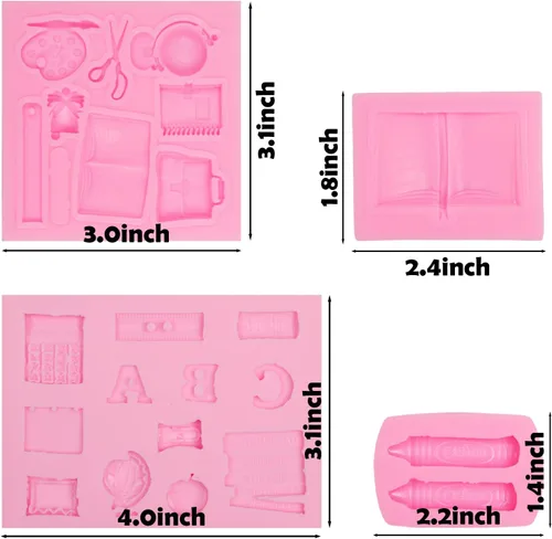 Miniatura 2 de Molde de silicona para libros, para bolsa escolar, regla de crayón, moldes de chocolate, suministros escolares, moldes para hornear para decoración