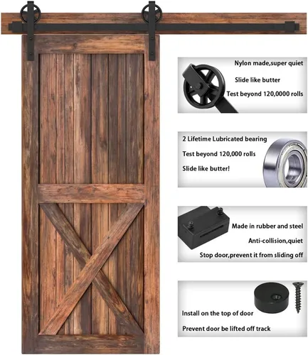 Miniatura 5 de WINSOON - Kit de rodillo para puerta corrediza, para puerta de garaje, clóset, de acero al carbono, sistema de pista plana