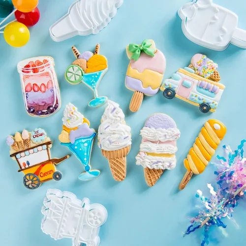 Miniatura 4 de Cortadores de galletas de helado con sello 3D PLA para decoración de pasteles de cocina, carrito, formas de paletas para niños, 3.5 pulgadas, sellos