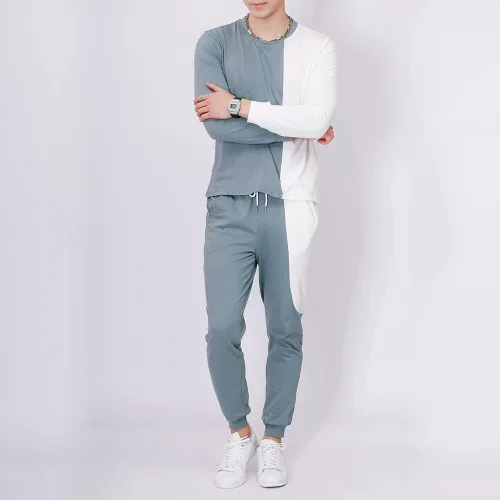 Miniatura 4 de Ropa deportiva para hombre, camiseta y cárdigan, pantalones de manga larga, dos piezas, para entrenamiento de fitness, ropa deportiva casual