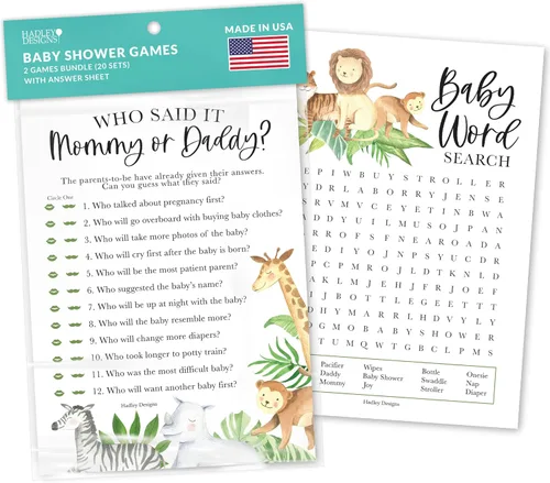 Miniatura 10 de Hadley Designs Juegos de baby shower para 25 invitados – Safari Baby Shower Juego de palabras Scramble, verdadero o falso, juego de baby shower