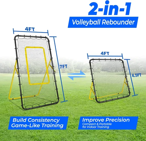 Miniatura 4 de Sistema de red de rebote de voleibol 2 en 1, ajustable de 7 x 4 pies a 4 x 4.5 pies, red de rebote de 4 ángulos, equipo de entrenamiento para Negro