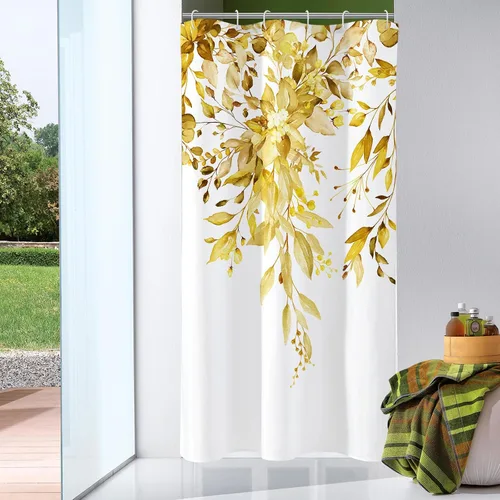 Miniatura 61 de Gibelle - Cortina de ducha de eucalipto marrón, hojas de plantas de acuarela con diseño floral, juego de cortina de ducha con ganchos, 72 x 72