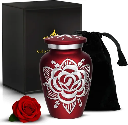 Urna de Cremación de Rosa para Cenizas para Mujeres y Hombres - Urnas de Rosa Artesanales para Cenizas Humanas Adultas Femeninas y Masculinas - Rojo