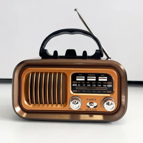 Radio portátil retro, radio transistor de grano de madera vintage con el mejor sonido de graves, energía solar/batería D/USB recargable, soporta