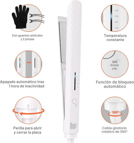 Miniatura 8 de Quico Plancha para el cabello, alisadora de cabello de viaje global de 110-240 V para mujeres, calentamiento rápido en 15 segundos, plancha plana