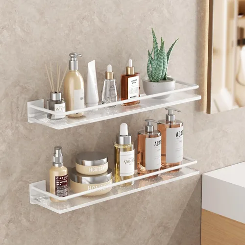 Miniatura 2 de Estantes flotantes de acrílico para baño, juego de 2, estantes montados en la pared adecuados para lavabo, cocina, lavandería, granja, para Blanco