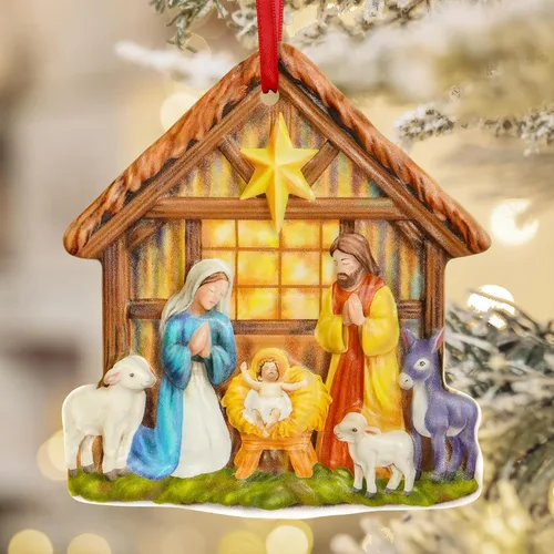 TEEZWONDER Regalos navideños cristianos para mujeres y hombres - O Holy Night Adornos navideños de natividad en porcelana 3D 2025 - Regalos