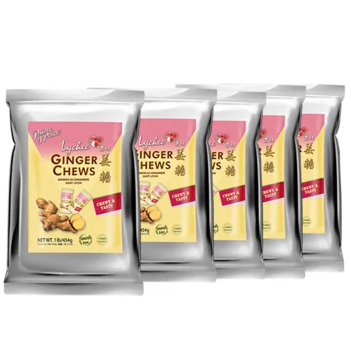 Prince of Peace Masticables de jengibre con lichi, 1 libra, jengibre confitado, caramelo con sabor a lichi, masticables de jengibre de lichi,