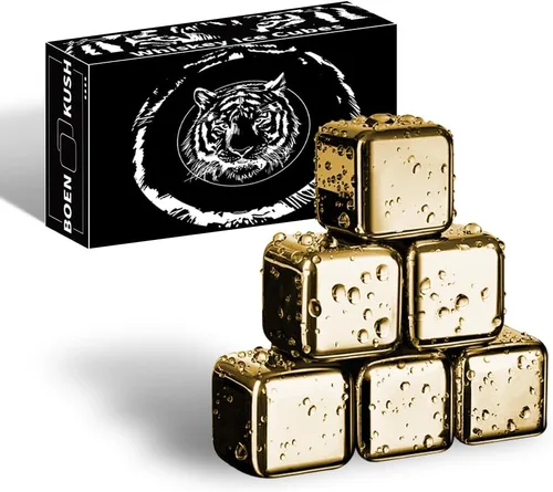 Miniatura 13 de 4 piedras grandes para whisky de 64 cm³ (4 pulg³) - Juego para regalo de hombre - Cubos esféricos de hielo de acero inoxidable reutilizables para 4