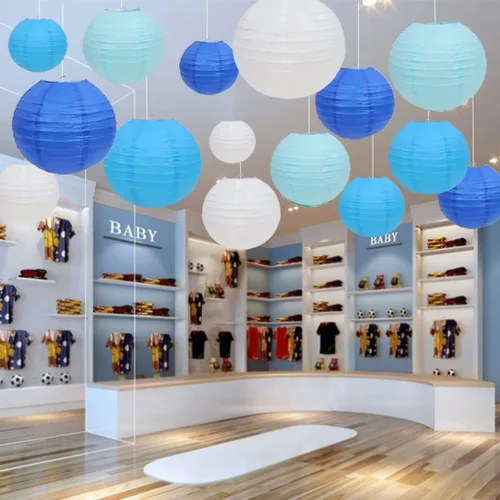 Miniatura 5 de LURICO 16 linternas de papel azul/blanco (tamaño de 4, 6, 8, 10 pulgadas), decoración de papel chino/japonés, faroles de bola para decoración