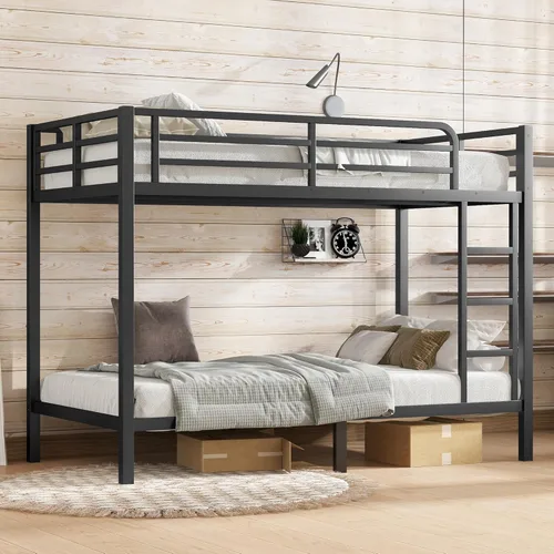 Harper & Bright Designs Litera de metal individual XL sobre individual XL, litera de metal resistente con escalera y barandillas, ahorro de