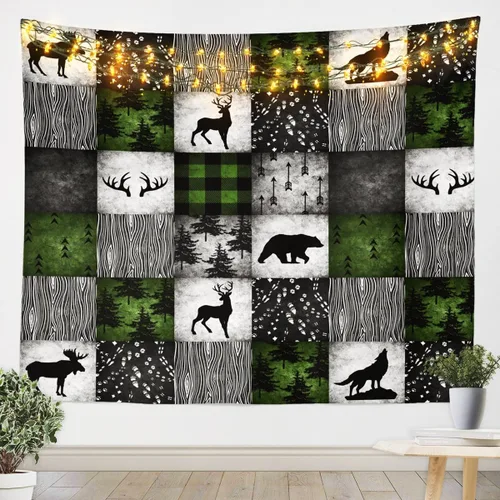 Miniatura 11 de Manfei Tapiz de ciervo para niños, diseño de ramas muertas de camuflaje, decoración rústica de granja, decoración de habitación de niños y niñas