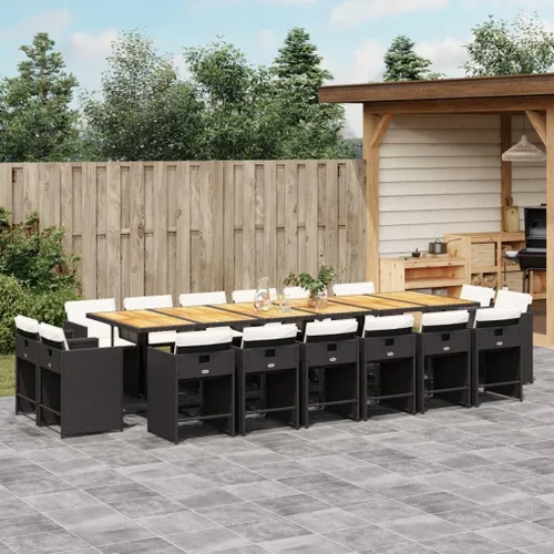 Miniatura 36 de 17-Piece Brown Poly Rattan Patio Dining Set with Cream White Cushions, Foldable Chairs and Tempered Glass Table for Outdoor Garden Backyard Patio
