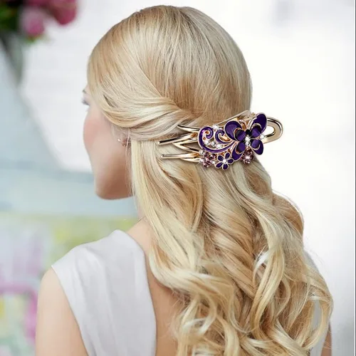 Miniatura 7 de Pinza de pelo trenzada con piedra de cristal brillante, pasador de pelo de gran tamaño con diamantes de imitación, accesorio de mariposa