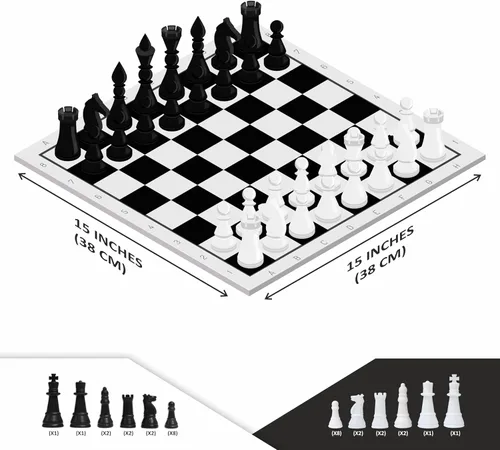 Miniatura 6 de Ankit Toys & Games Juego de ajedrez en blanco y negro – Juego de estrategia duradero y portátil para niños y adultos a partir de 6 años, perfecto