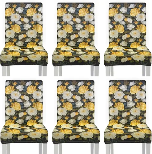 Miniatura 42 de HUGS IDEA Yellow Floral Chair Covers for Dining Room Set of 2 Flowers Kitchen Chair Covers Washable Dining Chairs Slipcovers Cubre Sillas