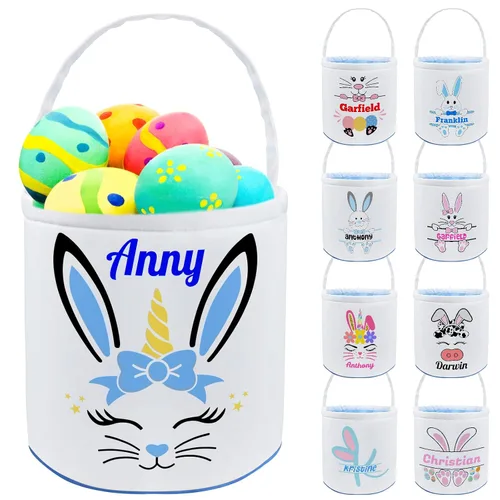 Miniatura 23 de Cesta de Pascua personalizada con nombre, bolsas de lona personalizadas para niños, cestas de Pascua para bebés, niños y niñas, color azul