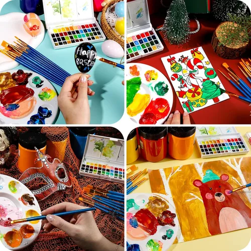 Miniatura 5 de FANDAMEI Juego de pinceles y paleta de pintura redonda, pinceles, pincel de pintura sintética, pinceles para pintura, paletas de bandejas de pintura