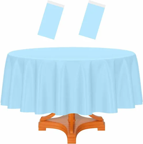 Miniatura 27 de HEIPINIUYE - Paquete de 2 manteles redondos de 84 pulgadas de plástico beige, manteles de mesa impermeables desechables para redondas, ideales