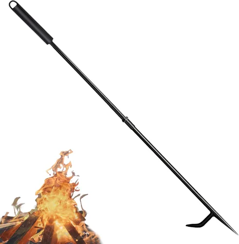 Póquer de fuego para hogueras, póker resistente de acero sólido de 34 pulgadas, diseño extraíble portátil para hogueras, chimeneas al aire libre,