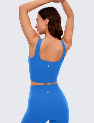 Miniatura 90 de CRZ YOGA Butterluxe Brasier deportivo de cuello cuadrado para mujer, estilo camiseta corta sin mangas, acolchado con soporte integrado para yoga