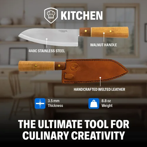 Miniatura 3 de Condor Cuchillo Santoku de cocina Kondoru Tool & Knife Cuchillo de pelar de acero inoxidable 440C con mango de nogal Cuchillo de cortar