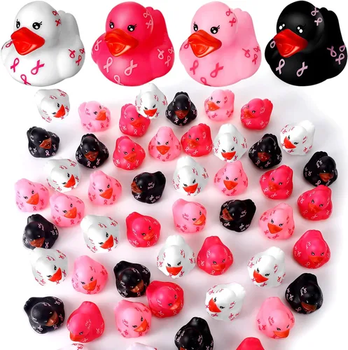 Honoson 12 piezas de patos de goma con cinta rosa sobre el cáncer de mama, mini patos de goma para concientización sobre el cáncer de mama, regalos