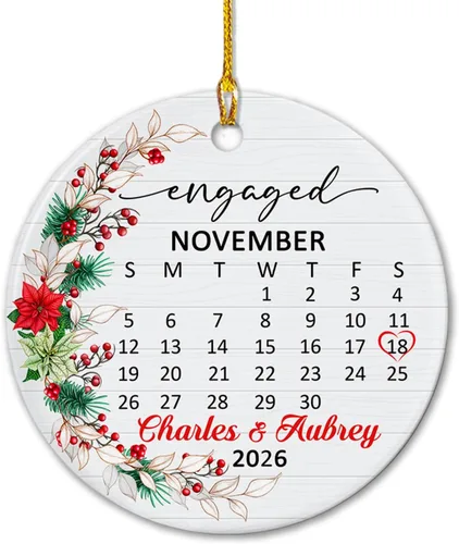 Miniatura 14 de Adorno de cerámica Our First Christmas Together, adorno de Navidad 2025 personalizado con nombre y fecha, renos para colgar en cerámica, regalo