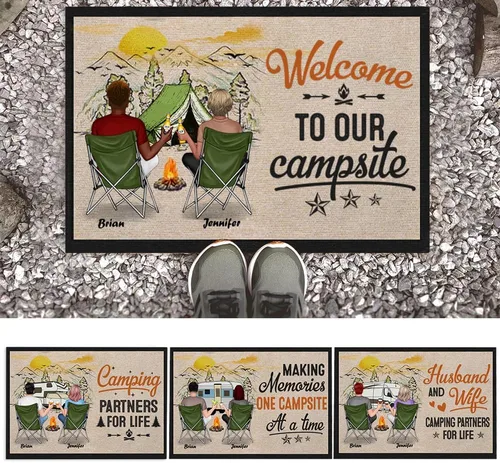 Miniatura 7 de Tapete personalizado de bienvenida a nuestro campamento, accesorio de campamento al aire libre con nombre de la familia, tapete antideslizante e