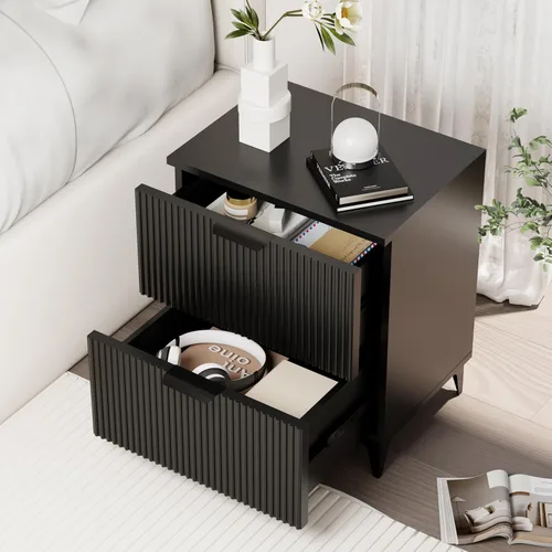 Miniatura 16 de Royal Windsor Mesita de noche acanalada con 3 cajones, mesa auxiliar lateral, armario de almacenamiento de acento, mesita de noche moderna