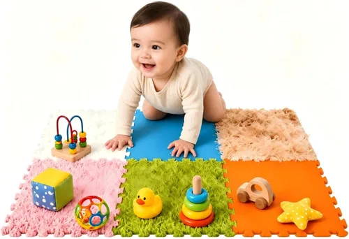 Edusense Paquete de 6 baldosas sensoriales para piso, juguetes de estimulación táctil con texturas para niños, tapete de juego de espuma entrelazado