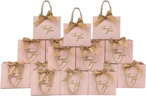 Miniatura 16 de TKSBAG Paquete de 50 pequeñas bolsas de regalo de agradecimiento con asas de 5.5 x 2.3 x 4.7 pulgadas, mini bolsas de regalo negras a granel