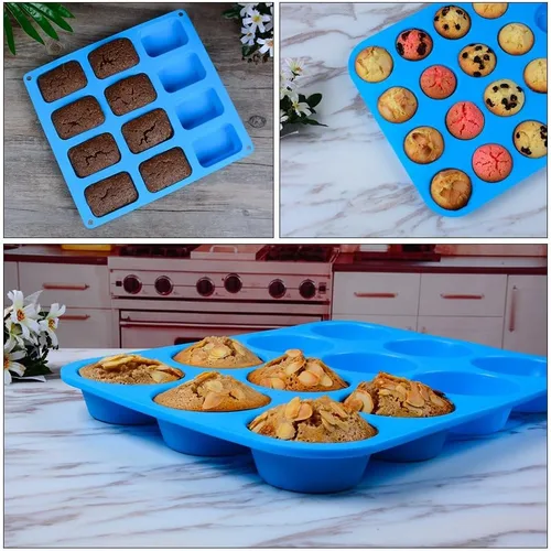 Miniatura 2 de CAKETIME Molde de silicona para magdalenas - Molde para magdalenas, molde mini para pan de silicona, moldes de silicona para hornear de grado Azul