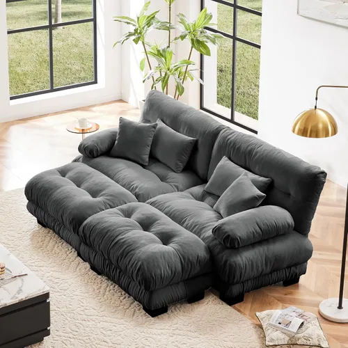 Miniatura 107 de Otomana beige para sofá modular modular, sofá individual, asiento otomano para sofá modular convertible, sofás de terciopelo para sala de estar