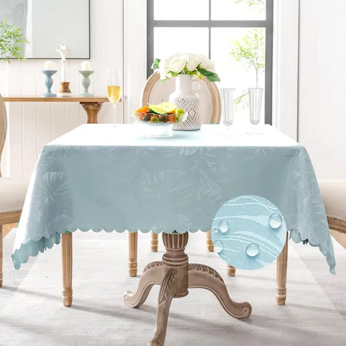 Miniatura 75 de Mantel redondo de tela de 60 pulgadas, mantel con diseño de hojas, borde festoneado, mantel sedoso, impermeable, resistente a las arrugas, lavable