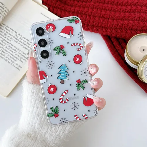 Miniatura 5 de RALEAVO Funda de Navidad transparente para Samsung Galaxy S22 Plus, bonita funda de vacaciones de invierno para mujeres, niñas y niños con sombreros