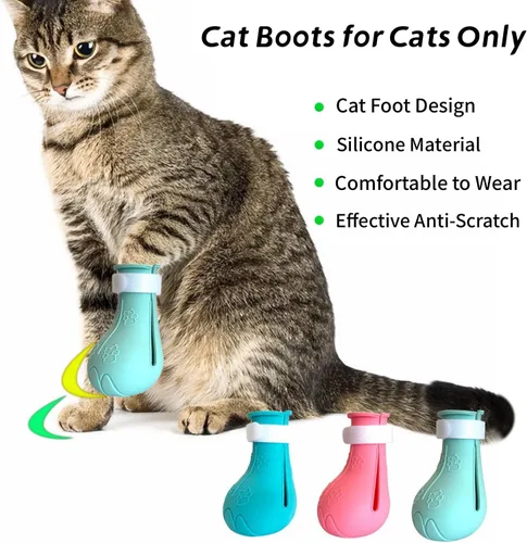 Miniatura 2 de Cubiertas de garras de gato, zapatos antiarañazos, protectores de patas de silicona ajustables para aseo y baño, evita arañazos (verde)