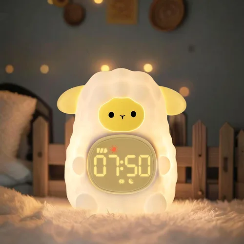 Miniatura 13 de Reloj despertador de conejo con luz nocturna para niños con entrenamiento del sueño y máquina de sonido, lámpara de silicona recargable