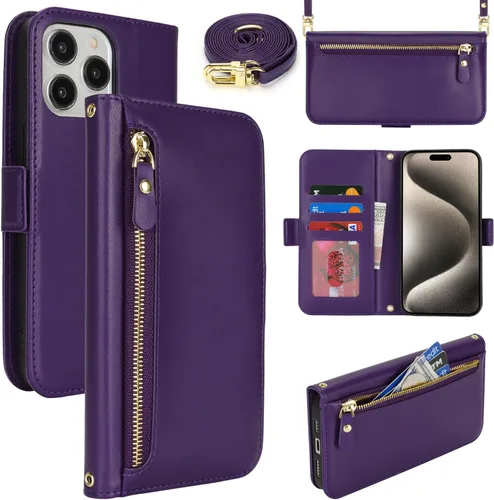 Miniatura 27 de Lipvina Funda tipo cartera para iPhone 12 Pro Max / 13 Pro Max para mujeres, bolsillo con cremallera, funda de teléfono de cuero PU con soporte