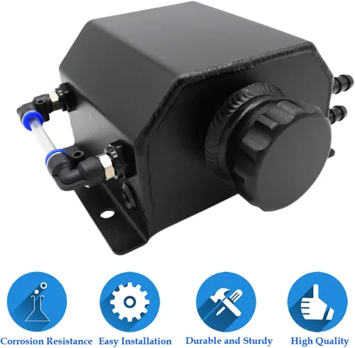 Miniatura 2 de Tanque de expansión de desbordamiento de refrigerante de radiador de aluminio universal de 1L Tanque de agua de recuperación Depósito (Negro)