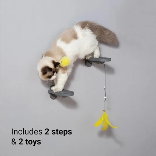 Miniatura 4 de SVD.PET Escalones de pared para gatos (paquete de 2), escaleras para subir con almohadilla de fieltro reemplazable, estantes para gatos con juguete
