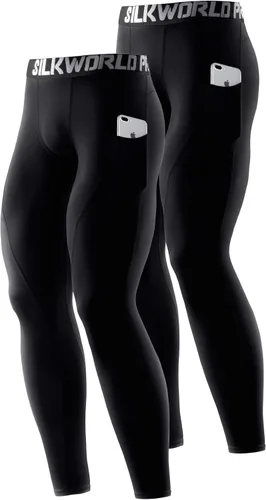 Miniatura 39 de SILKWORLD Paquete de 1 a 3 pantalones de compresión para hombre, con bolsillos, leggings de gimnasio y secado fresco